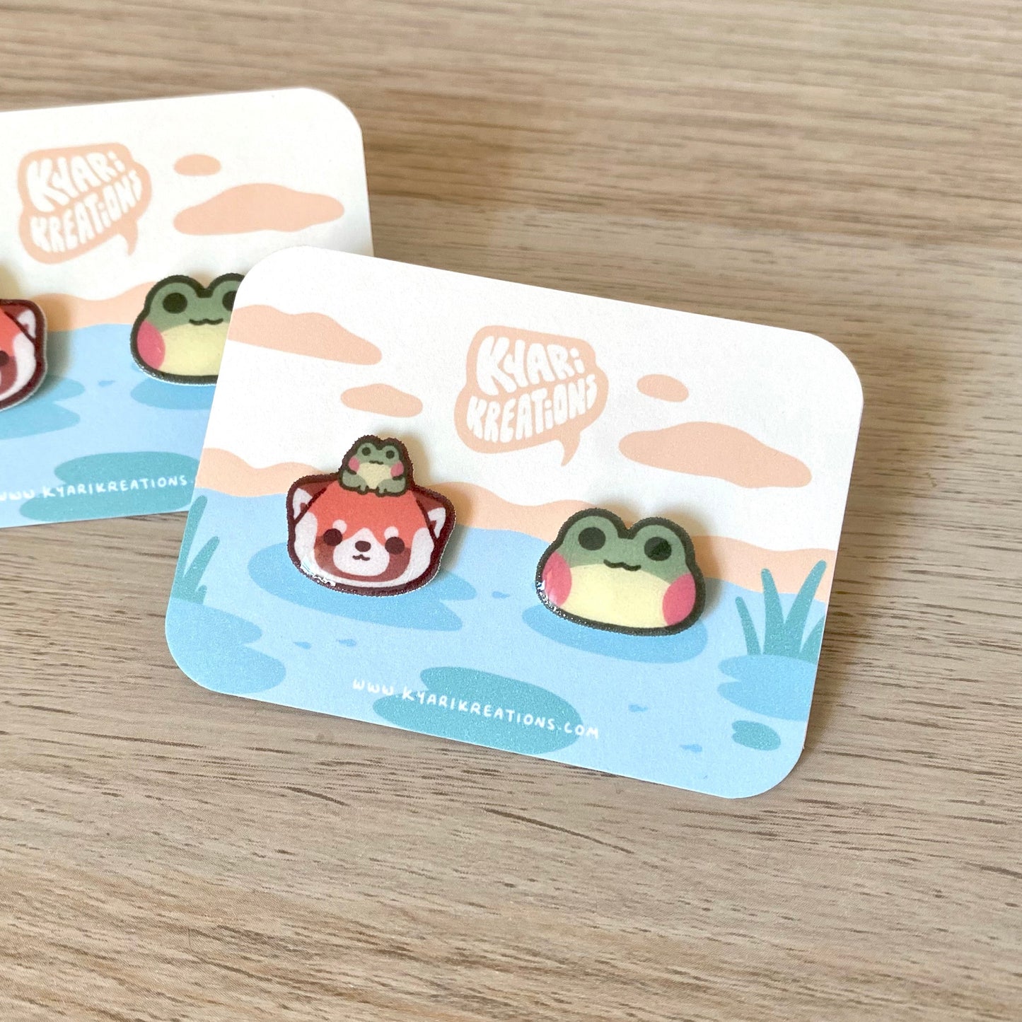 Red Panda And Frog Stud Earrings - KyariKreations