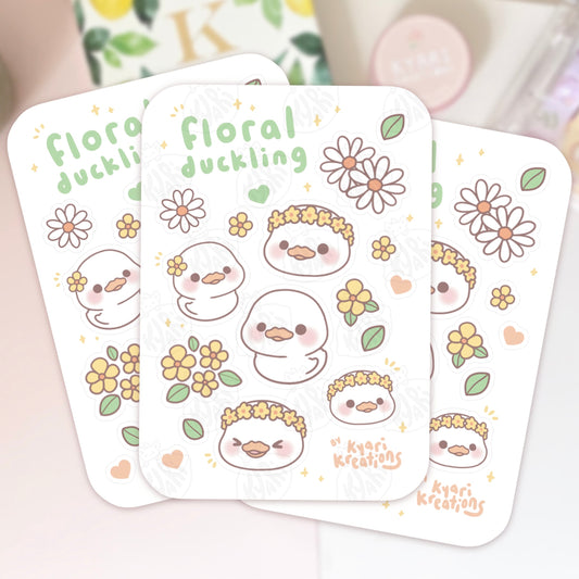 Floral Duckling Mini Sticker Sheet - KyariKreations